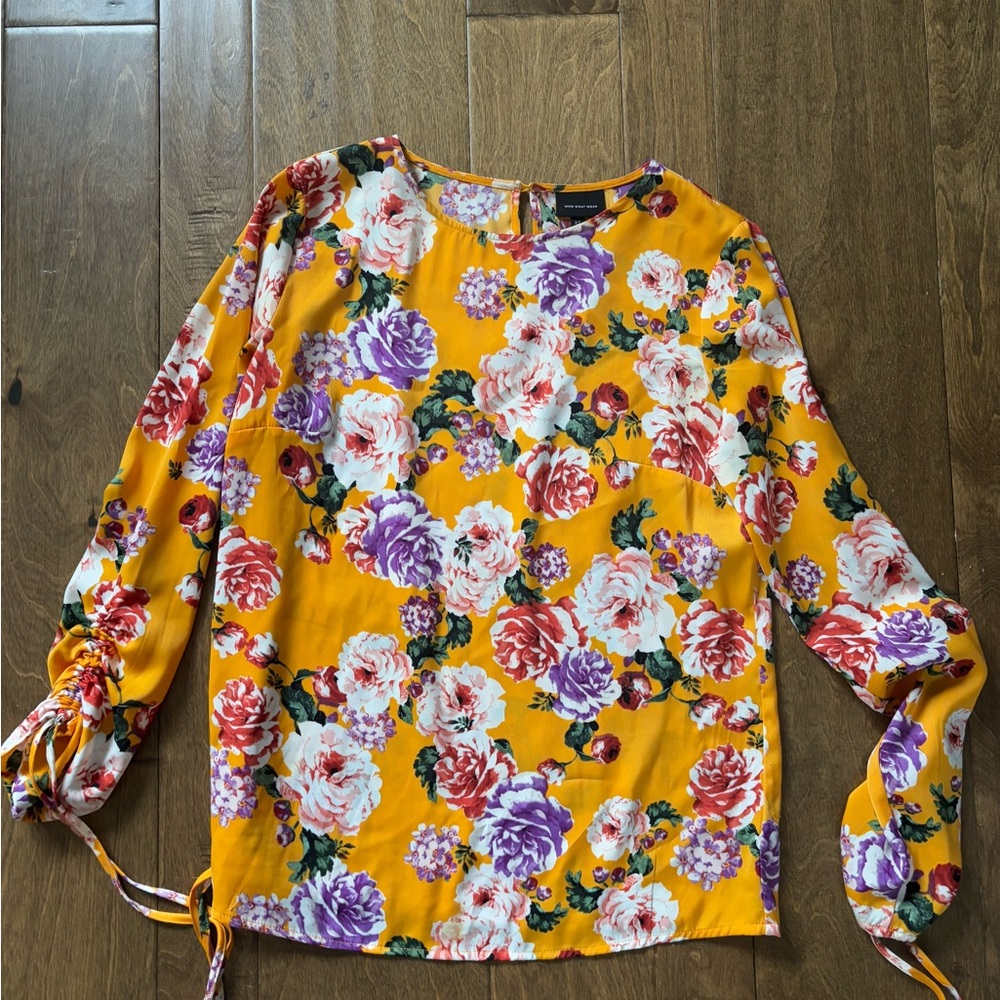 Floral Long Sleeve Women's Top - Yellow